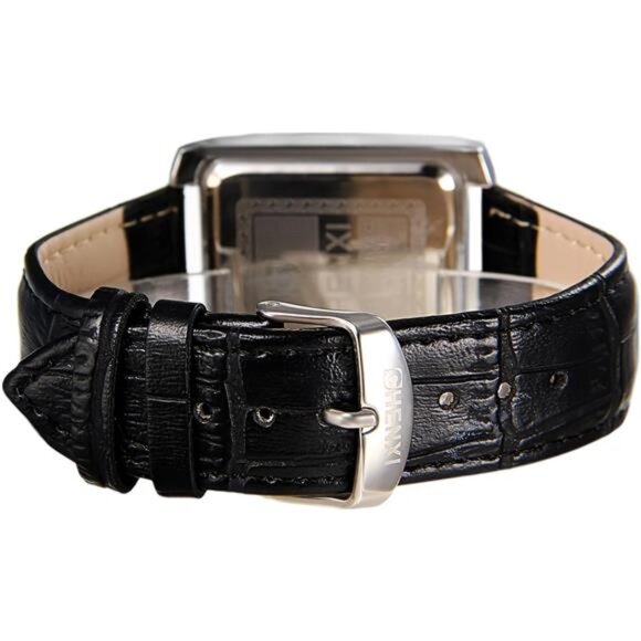 Mens Square Watch, Vintage Leather Cuff Watch, Roman Numeral Analog Quartz - Picture 2 of 7